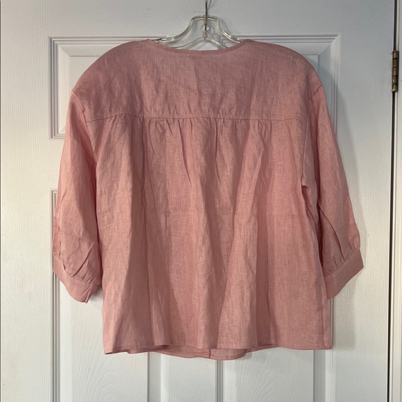 100% linen Pink Women's Button-Down Shirt - Picture 5 of 5